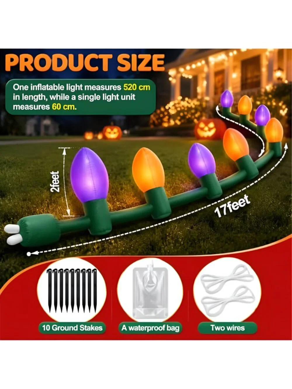 17ft Halloween Giant Inflatable Light Bulb Outdoor Blow up Giant LED